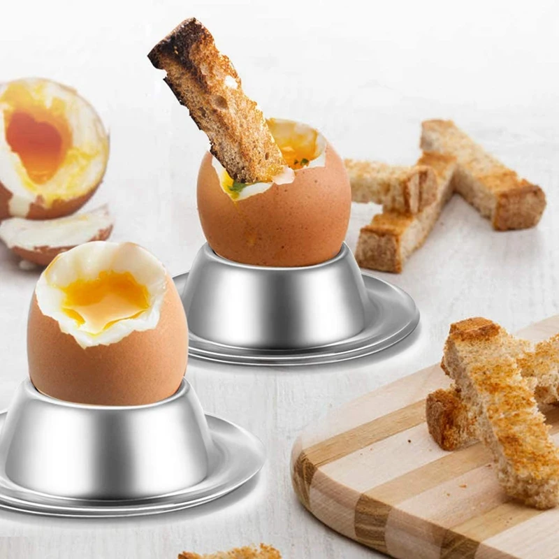 

6 Pack Egg Cup Holder,Stainless Steel Egg Cups Plates Serveware Tableware Holder Accessories for Hard Soft Boiled Egg Spoon Brea
