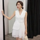 Женское офисное платье YIGELILA, белое лоскутное платье с поясом, элегантное платье с отложным воротником без рукавов, платье выше колена, 65070