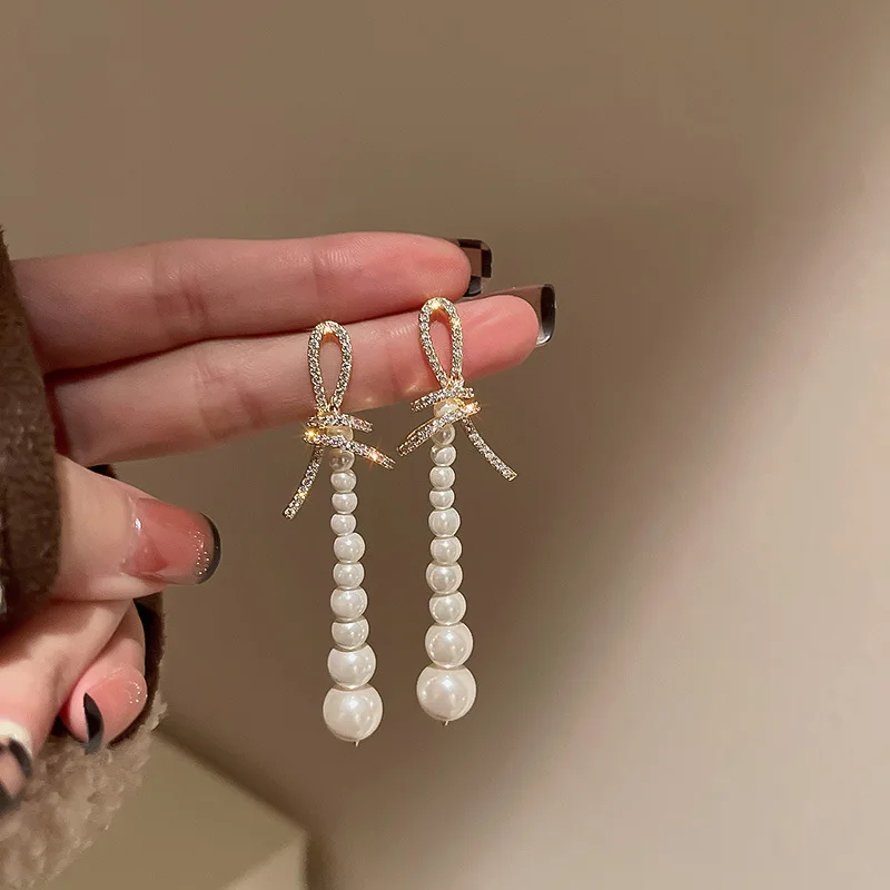 

Fashion Zircon Pearl Tassel Earrings French Style Light Luxury Earrings For Women Charm 2021 Trend Christmas Jewelry GIft