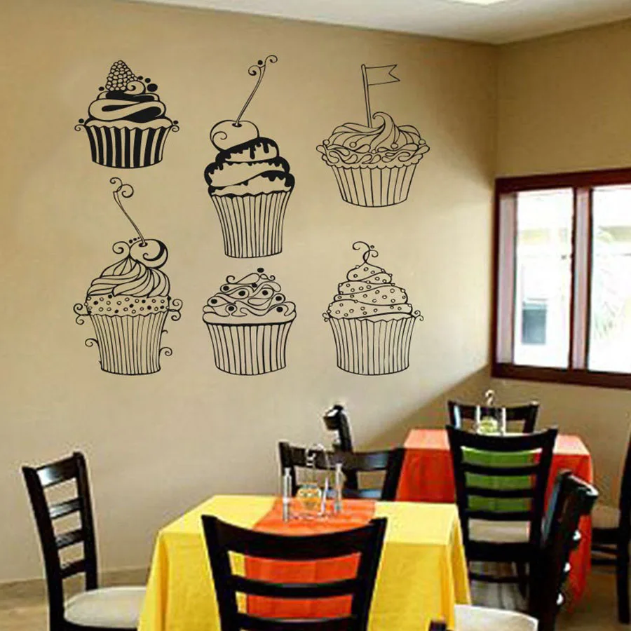 

Cupcakes Wall Decal Pastry Window Sticker Mural Cafe Baking Cake Shop Dessert Shop Interior Decoration Vinyl Wall Art S1023