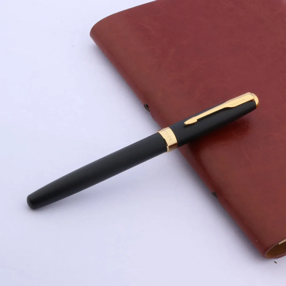 Ручка перьевая BAOER 388 матовая черная металлическая с золотыми стрелками|fountain