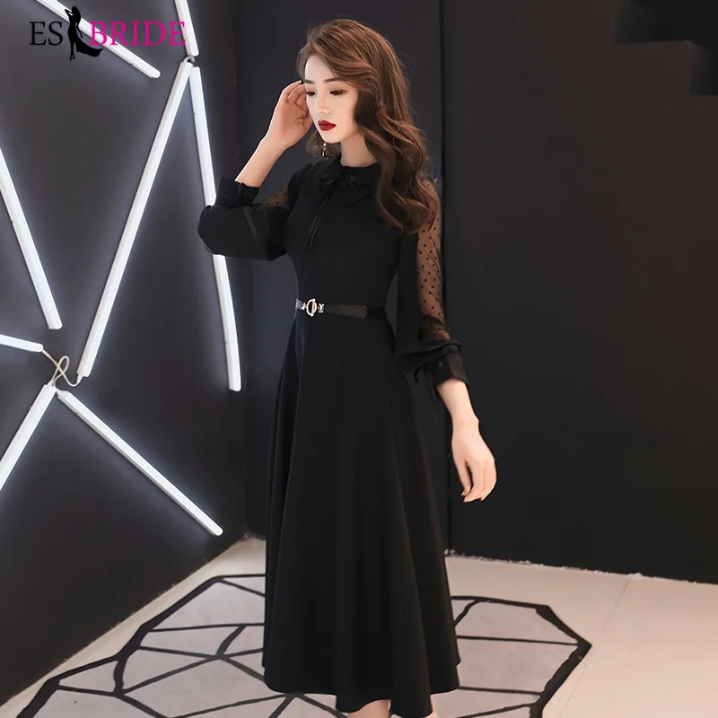 Женское вечернее платье Черное с О образным вырезом ES2468|Вечерние платья| |