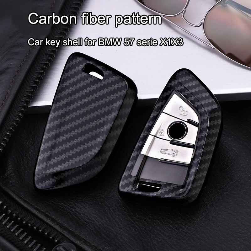 

High Quality Black PC Full Cover Carbon Fiber Pattern Car Key Case For BMW 57 Series X1 X3 Auto Styling Holder Shell Accessories