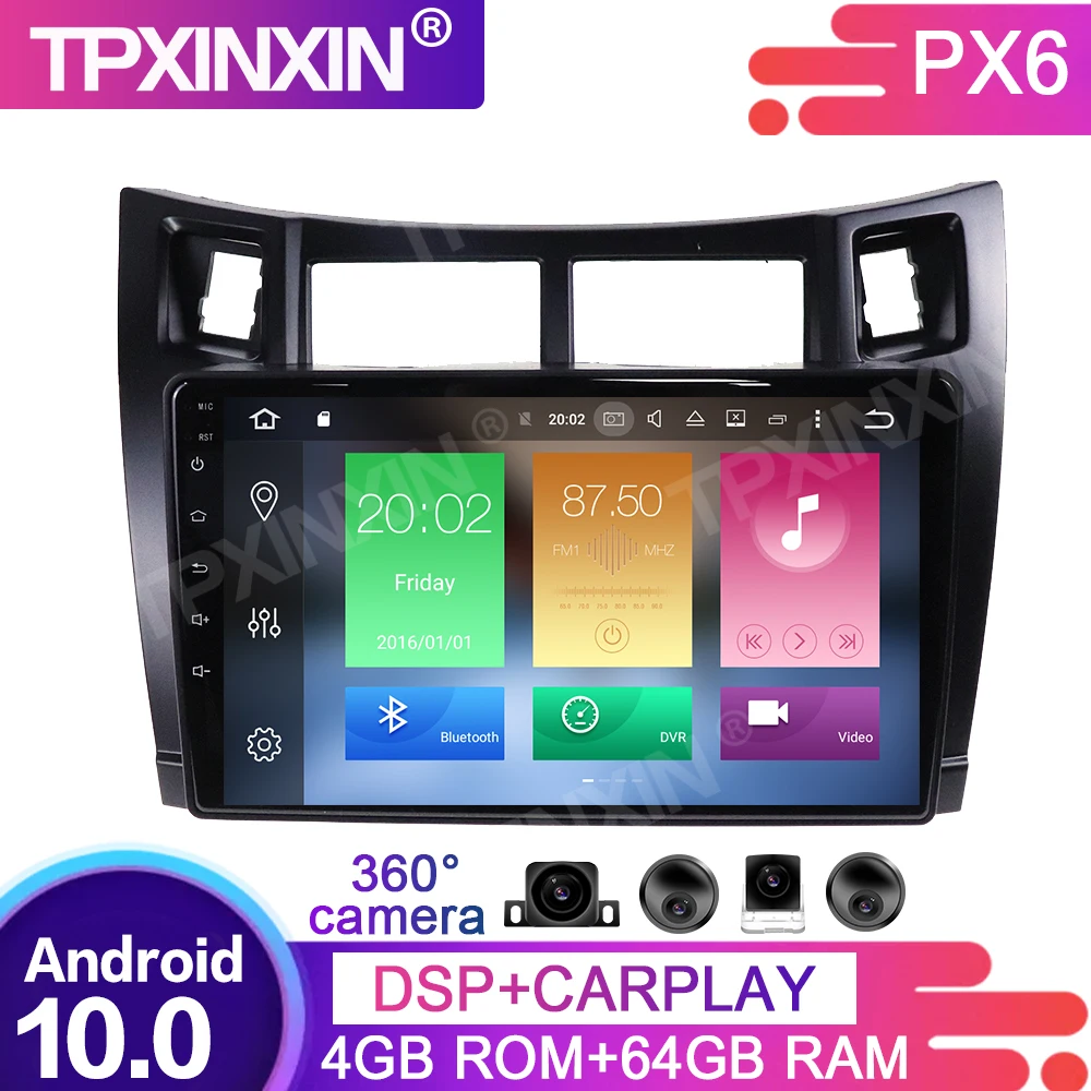 

4+64G Android 10.0 DSP For Toyota Yaris 2008-2011 Car Multimedia Player GPS Navigation Headunit Radio Audio Stereo Tape Recorder