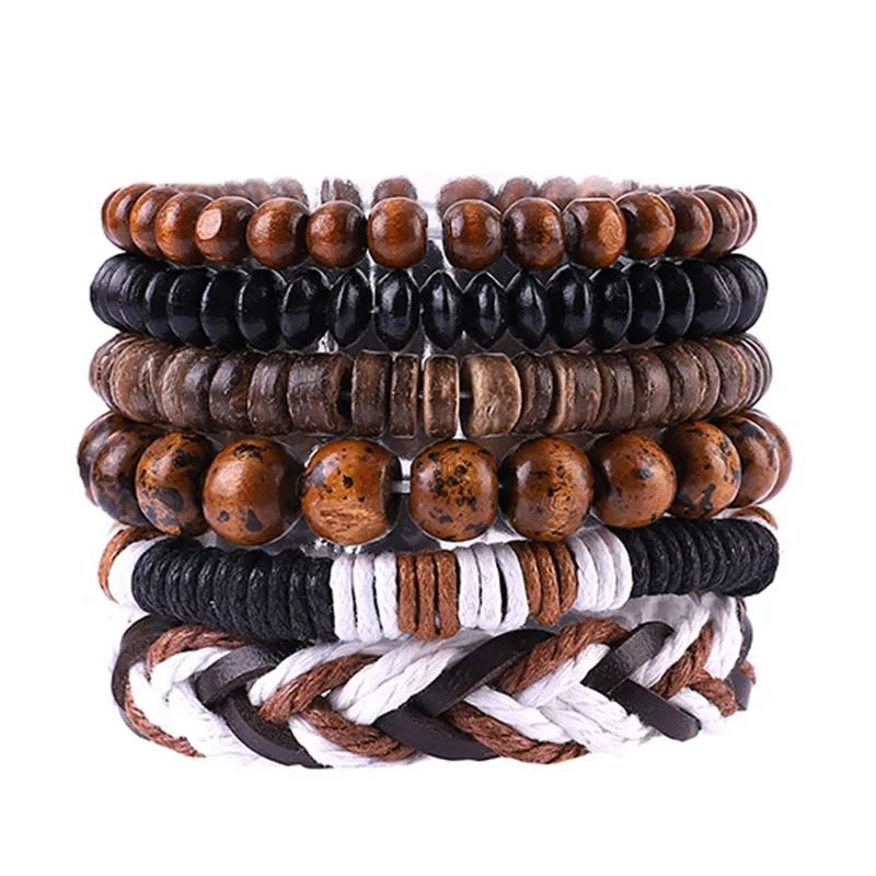 

Rose sisi European and American erkek bileklik vintage boho set leather bracelet irregular Bracelets for men jewelry woven gift