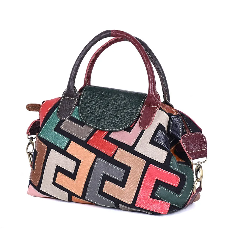 

Colorful Leather Patchwork Handbags Cross Body Shoulder Bag for Women Cute Messenger Bags