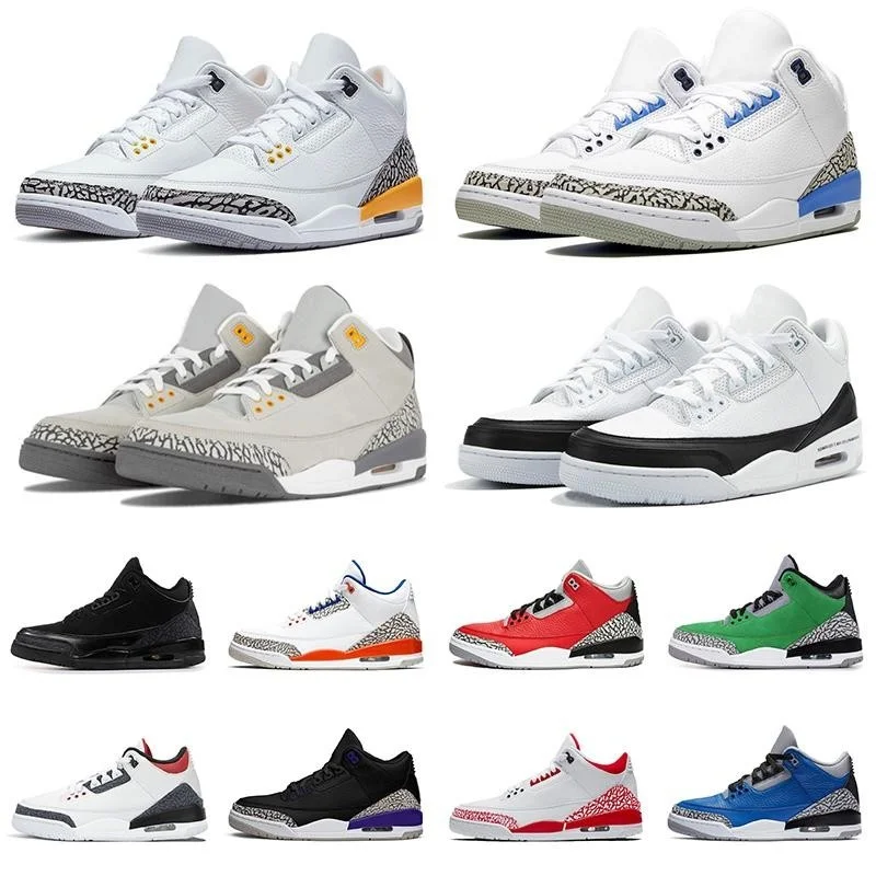 

High Quality New Mens Basketball Shoes 3s Royal Bulls Red Black Cement Knicks Rivals Pure White Sport Sneakers Trainers 40-47