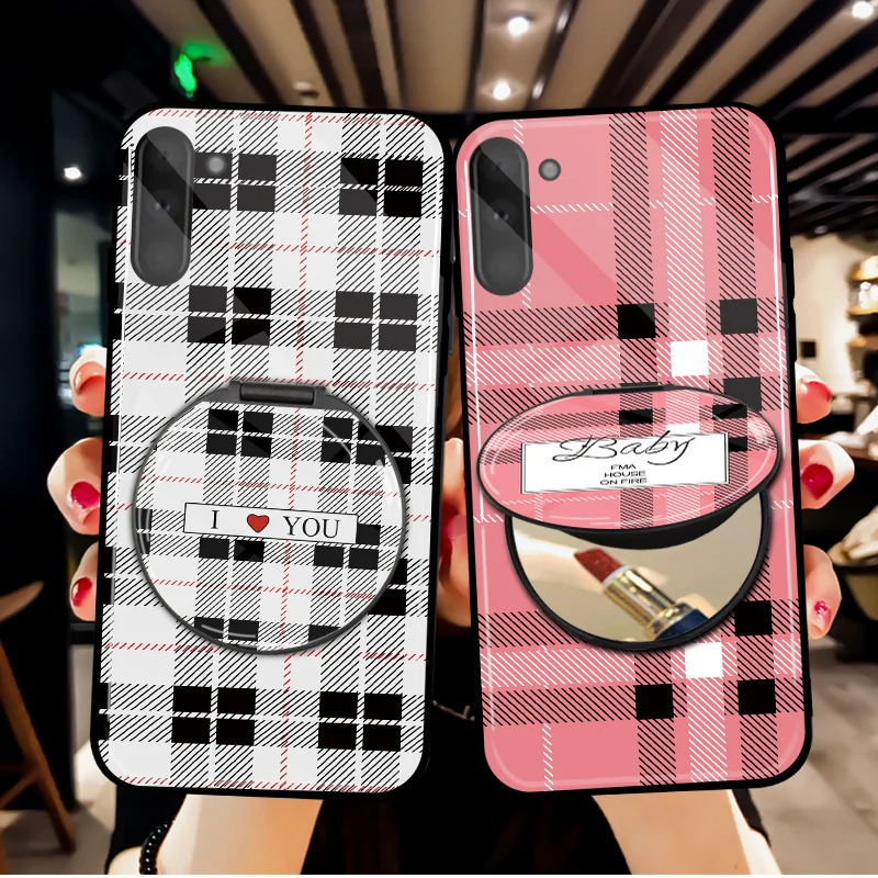 Силиконовый чехол с зеркалом для макияжа Samsung Galaxy S9 S10 Plus S10e мягкий в клетку задняя