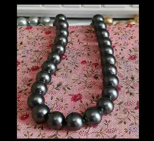 ????? 見事な10-11ミリメートル淡水ラウンド黒緑の真珠のネックレス18インチ925シルバー