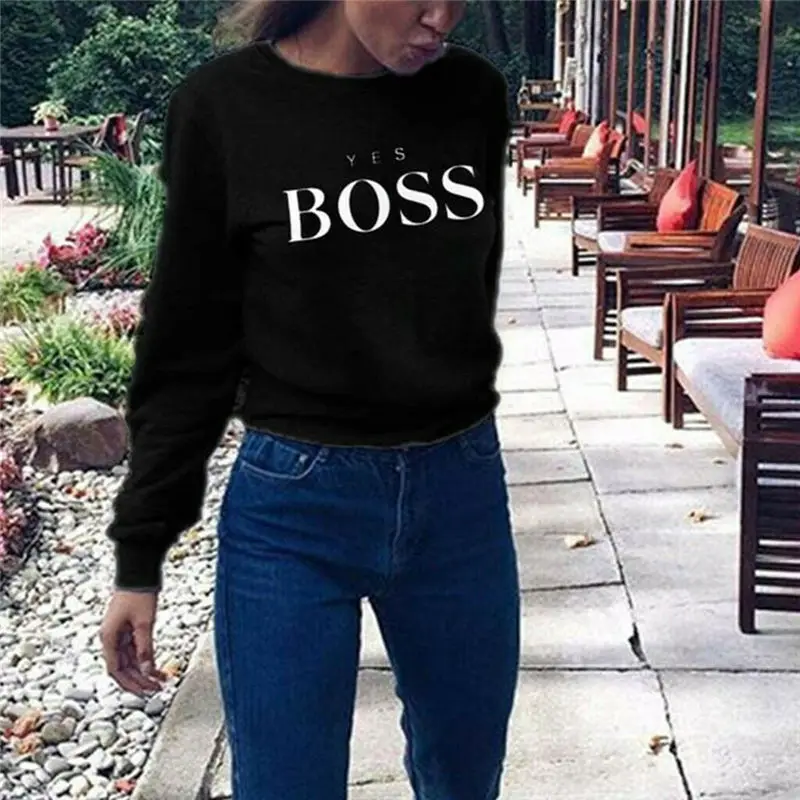 Да с надписью Boss Печатный женский свитер осень зима капюшоном длинным рукавом