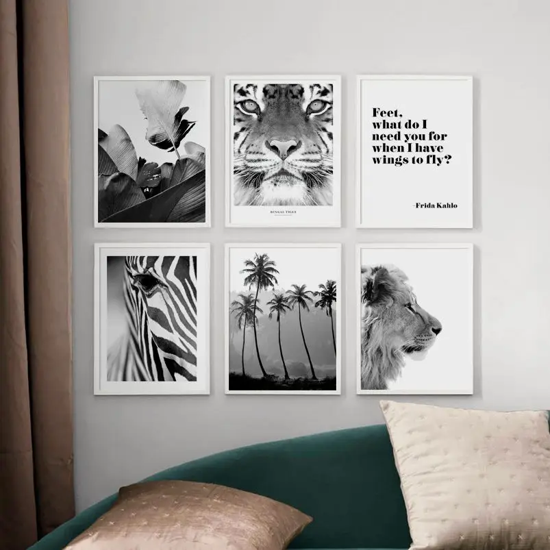 Профиль льва ладони банан лист Бенгальский Тигр Зебра скандинавский плакат