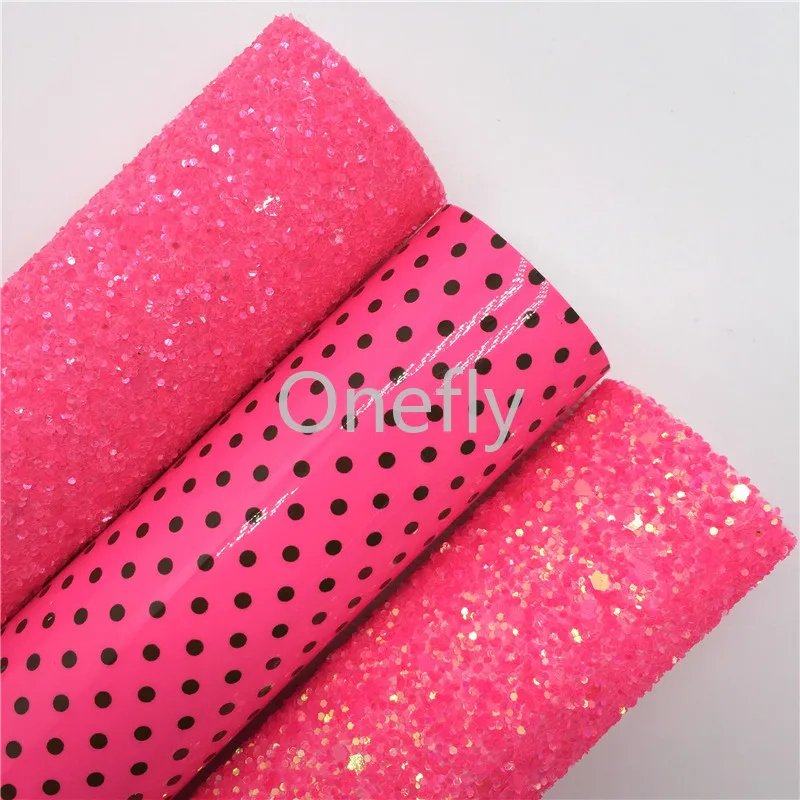 Onefly 21X29CM неоново розовая блестящая кожа узор в горошек искусственная тканевые