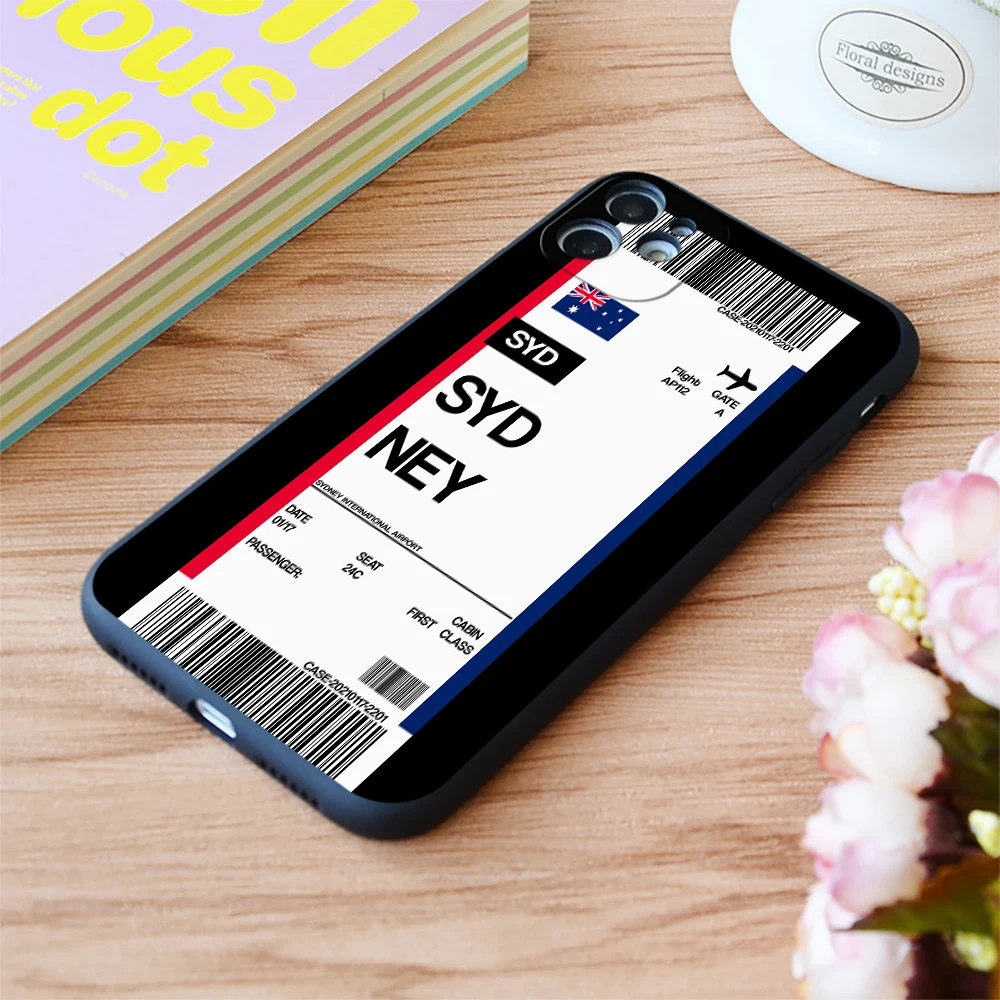 

For Iphone Sydney Boarding Pass Flight Ticket Print Soft Matt Apple iPhone Case 6 7 8 11 12 Plus Pro X XR XS MAX SE
