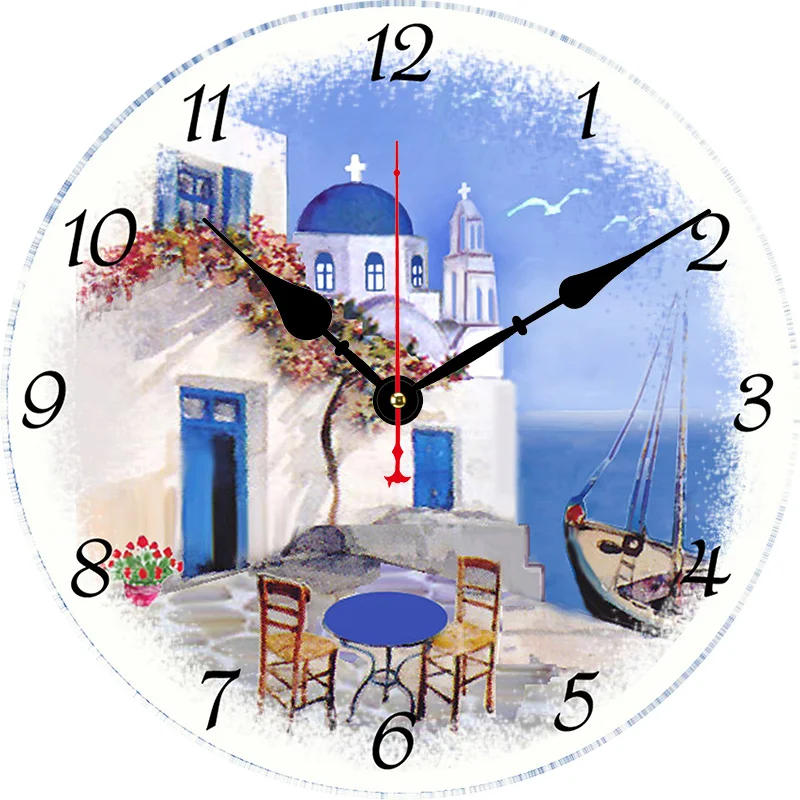 

16" Wooden Round Wall Clock Silent Vintage Design Greece Print Chic Large Decorative Roman Numerals Home Indoor Office Decor