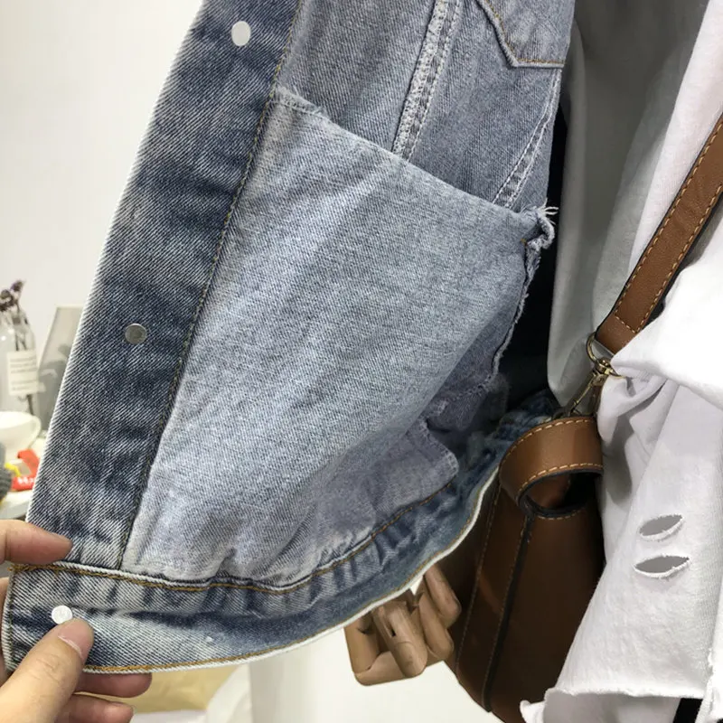 

Denim Jacket Women Spring Autumn Harajuku BF Wind Graffiti Letter Couples Jeans Jacket Long sleeve Loose Hip hop motorcycle Coat