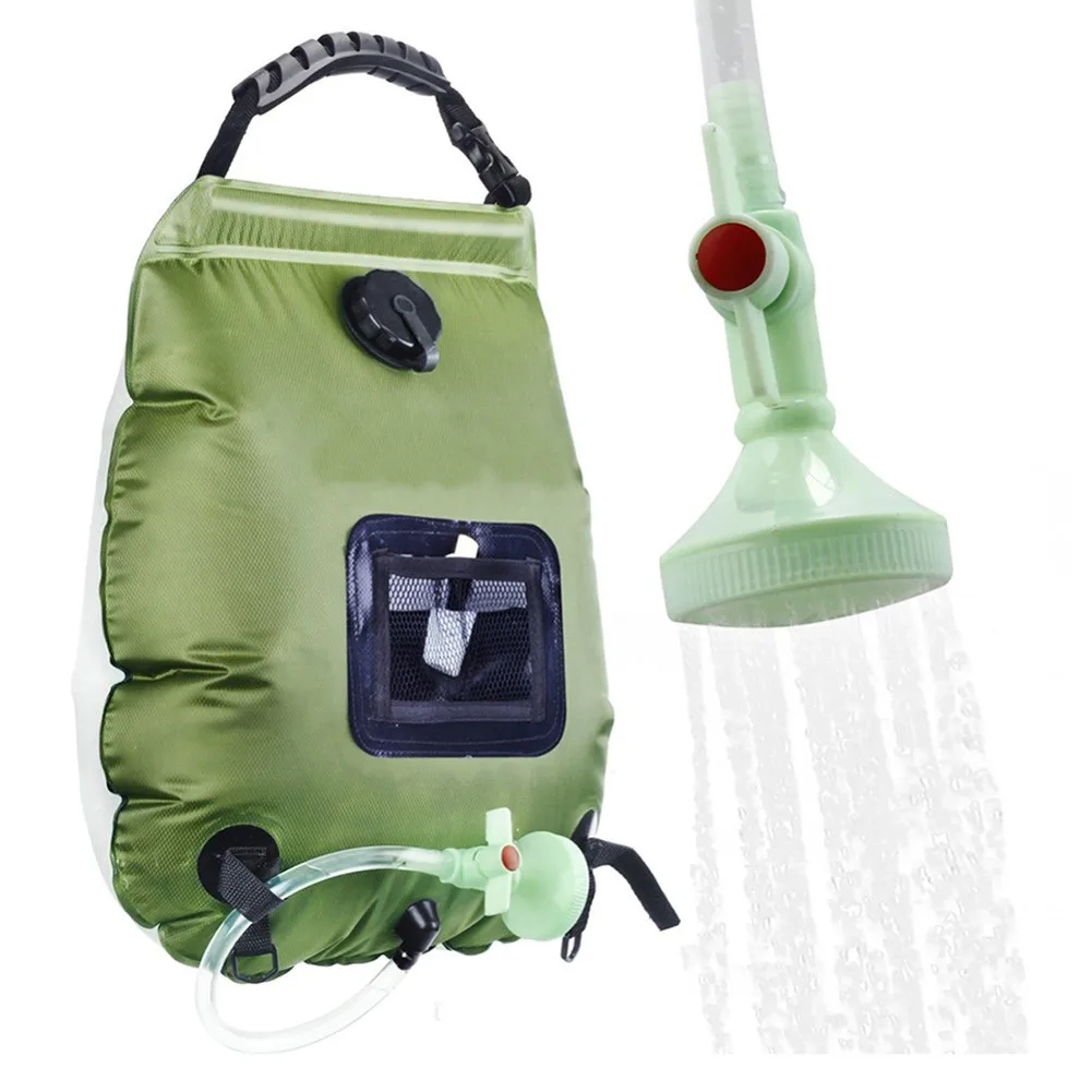 

20L Outdoor Solar Shower Bag Portable Water Storage Pouch Case Heating Camping Hiking Travel PVC Shower Switchable Shower Head