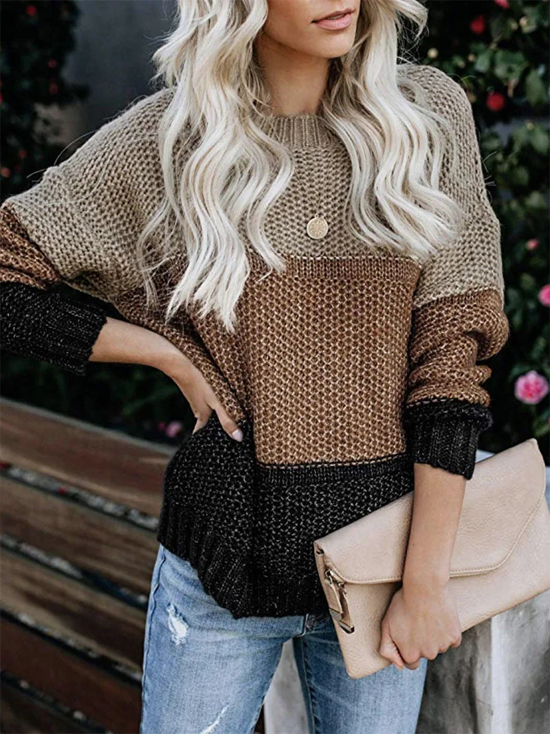 Winter Women sweater Jumpers Autumn Pullovers Patchwork crop sweaters Knitted Sweaters femme oversize vintage striped | Женская одежда