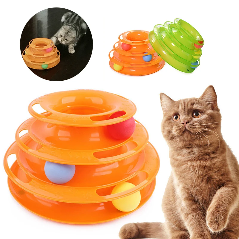 Funny Cat Toy Pet Intelligence Three-layer Ball Tower Triple Play Disc Three of Tracks Turntable Products | Дом и сад