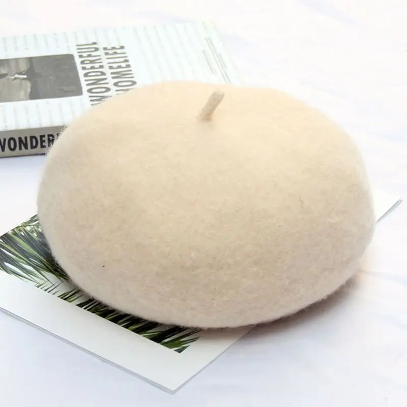 

2020 Ladies Women Autumn Winter Warm Wool Beret Cap Solid Color Female Painter Outdoor Comfortable Elegant Beanies Bonnet Hat