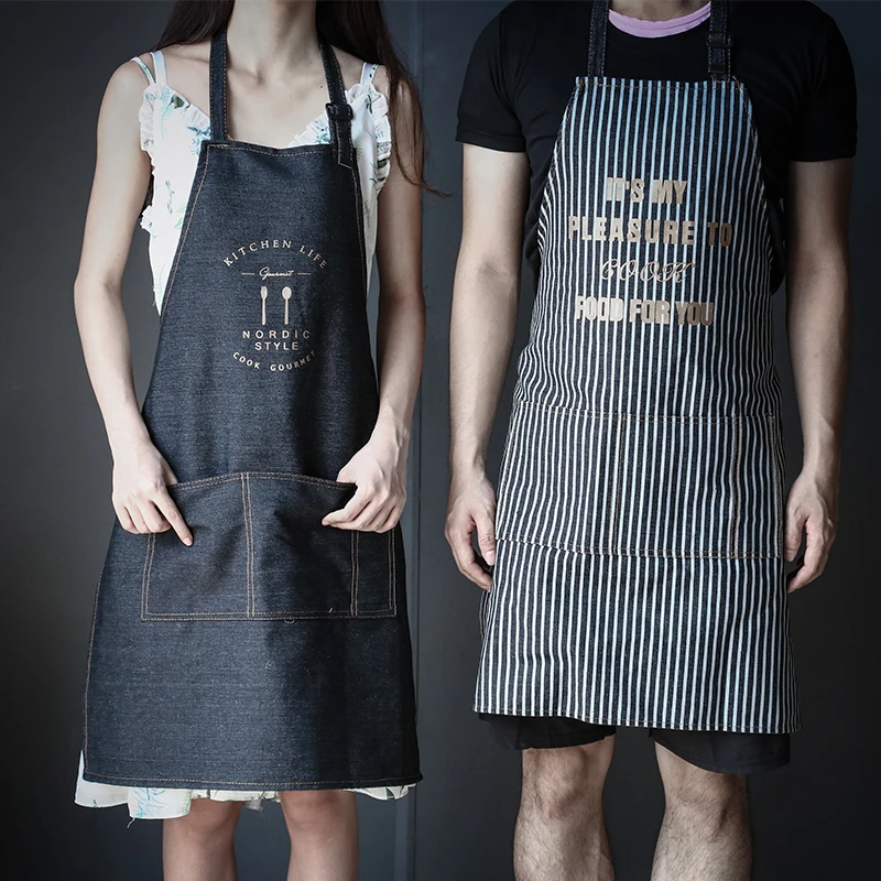 Женский джинсовый фартук для кухни регулируемый антиокрашивающий форма кафе