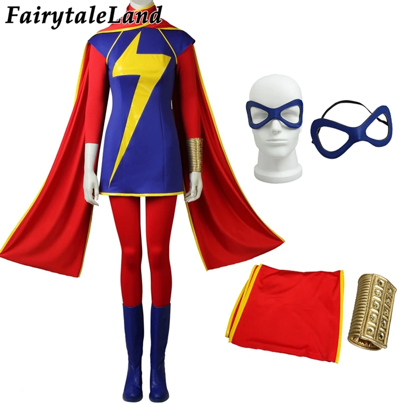 

Movie Superhero Cosplay Costume Captain Kamala Khan Role-playing Outfit Fancy Halloween Carnival Clothing With Boots