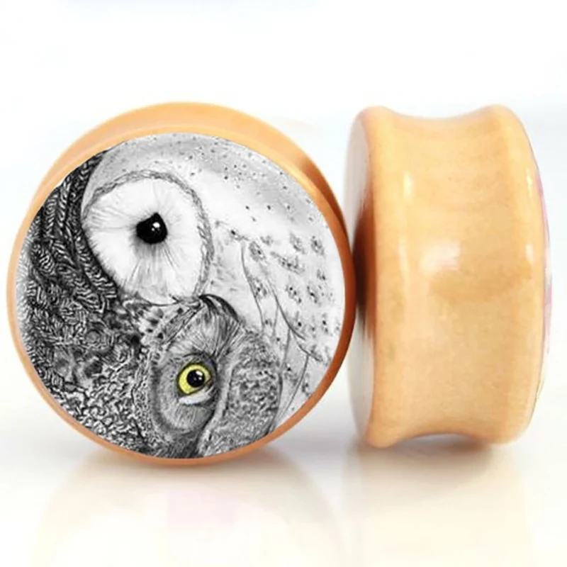 2 шт./лот YIN YANG Owl деревянный ушной датчик штекер и туннель 8 мм 25 Растяжитель