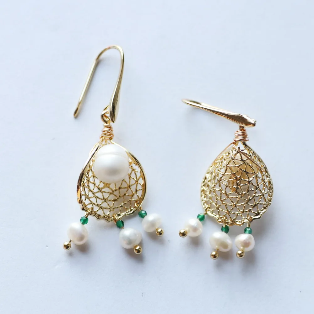 Серьги женские медные с пресноводным жемчугом | Украшения и аксессуары