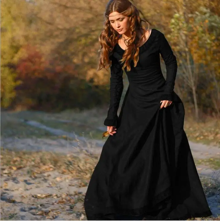 Women Medieval Dress Renaissance Vintage Style Gothic Floor Length Cosplay Dresses (Without Belt) |