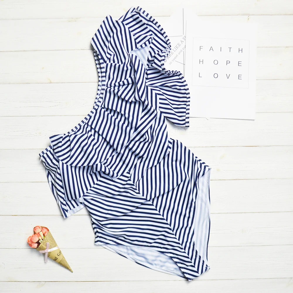 Женский Цельный купальник с высоким вырезом на одно плечо в полоску боди костюмы