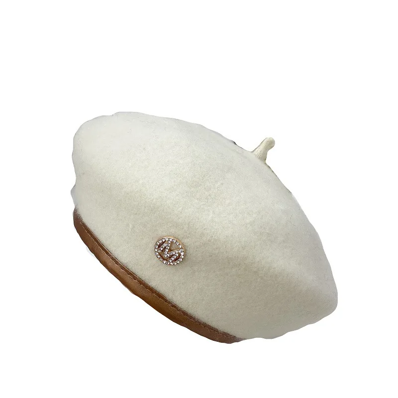 

Woolen Lady's Hat Autumn and Winter 2020 New Hat M Diamond Stud Wool Beret Women's Fashion