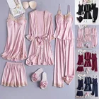 Пижама женская атласная, с кружевом, в стиле пэчворк, осень-весна, 5 шт.