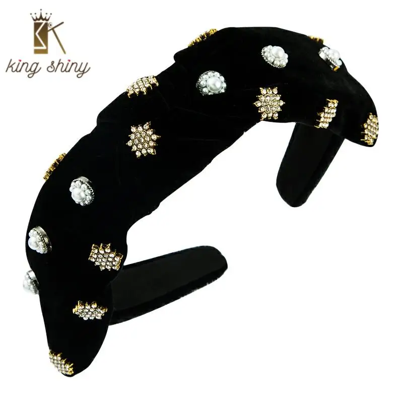 

Sweet Korean Butterfly Bowknot Headband for Woman Elegant Simulated Pearl Rhinestone Velvet Hair Hoop Woman Party Hair Accessory