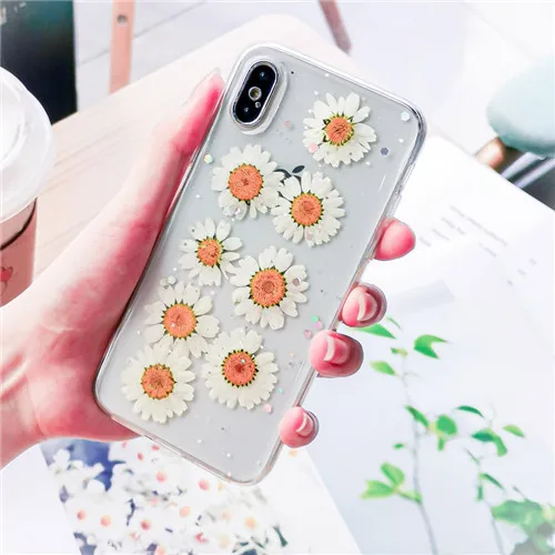 Чехол для телефона с настоящими цветами и сушеными цветами для iPhone X, XS, XR, XS, Max, 6, 6 S, 7, 8 Plus, прозрачная блестящая красивая мягкая задняя крышка из ТПУ - Цвет: Flower 7
