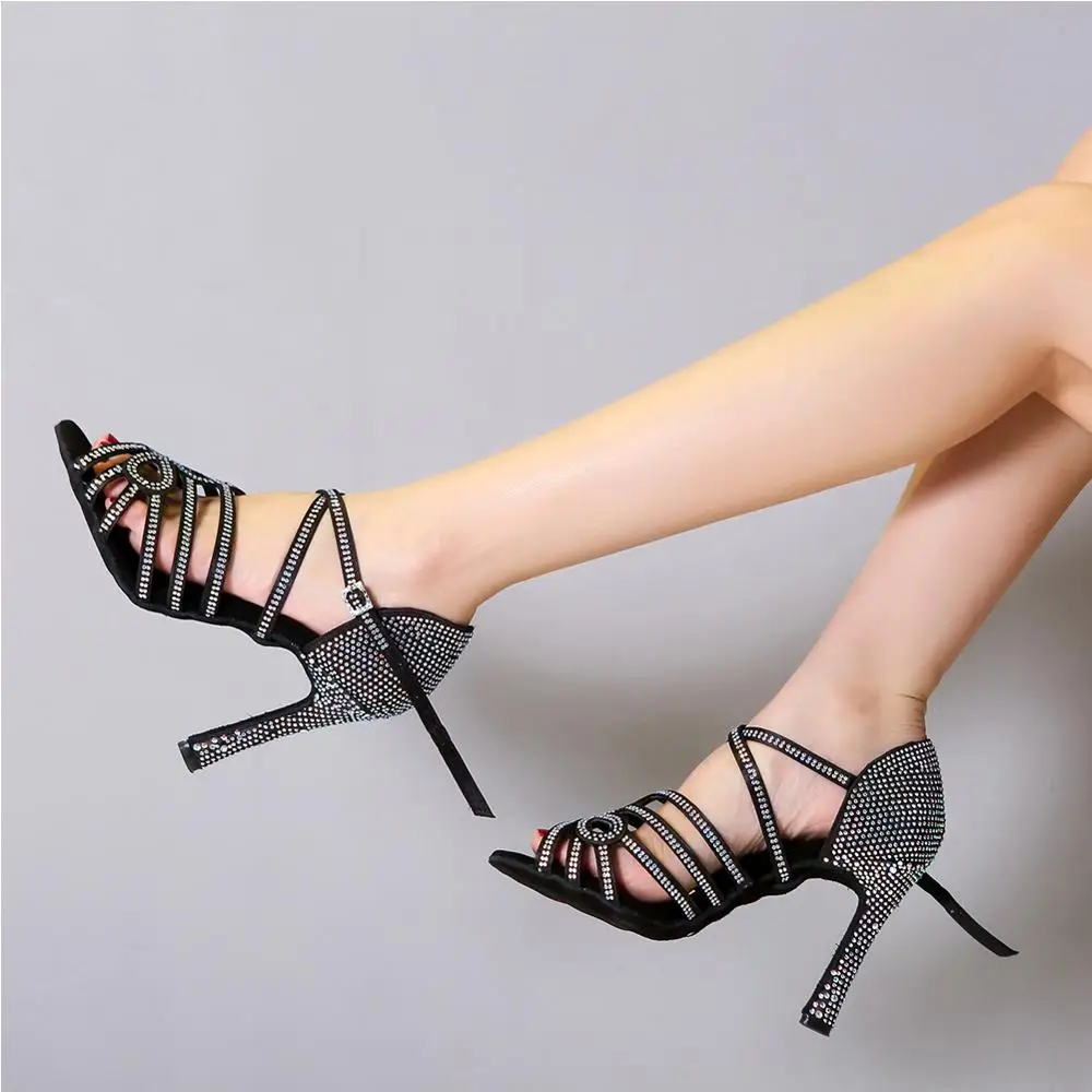 HROYL Латинская танцевальная обувь для домашние тапочки женщин и девушек с Стразы