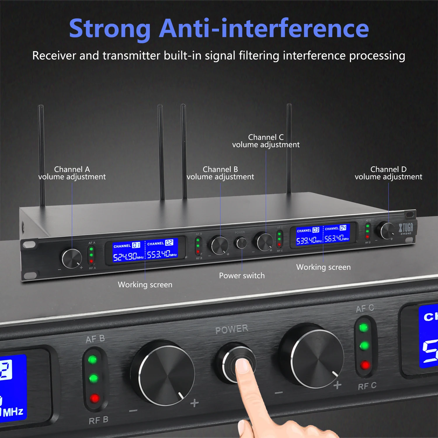 XTUGA 4 канальная UHF Беспроводная микрофонная система с ручным или петличным