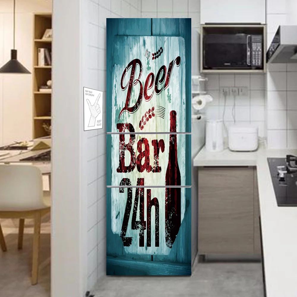 Kitchen Sticker On The Fridge Stickers Wine 3D Refrigerator Wallpaper Beer Freezer Vinyl Film Door Cover Decor Decal Mural Art | Дом и сад