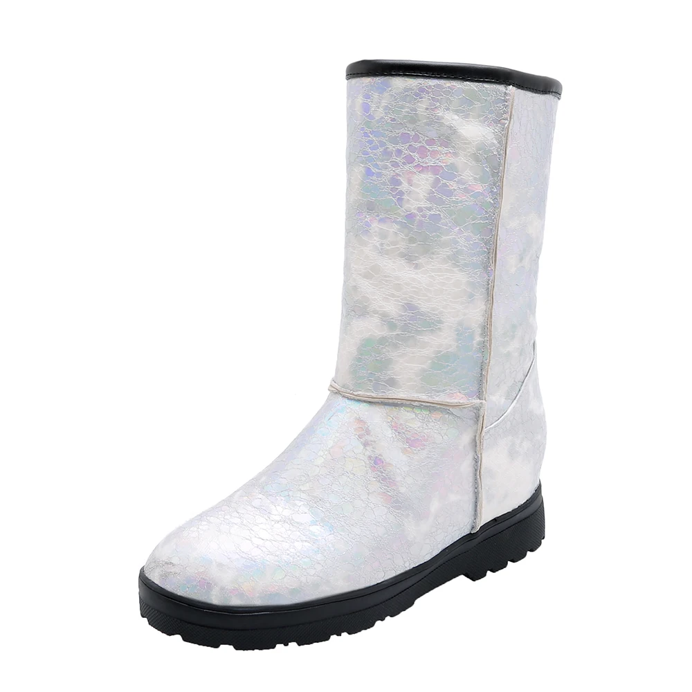 LVABC/Большие Размеры 35-45; новые зимние ботинки; женская теплая хлопковая пуховая обувь; водонепроницаемые ботинки; ботинки до середины икры на меху на платформе; Цвет Черный - Цвет: white