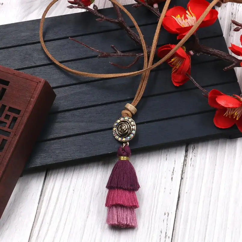 Этническое богемное винтажное розовое ожерелье трехслойное хлопковое с