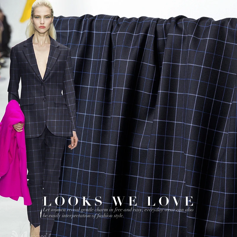 Ткань темно-синего цвета окрашенная в клетку шерстяная ткань Осенние костюмы