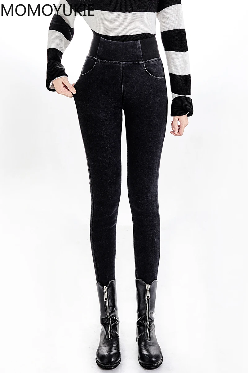 Для мамы Повседневные плотные джинсовые штаны теплые размера плюс женские