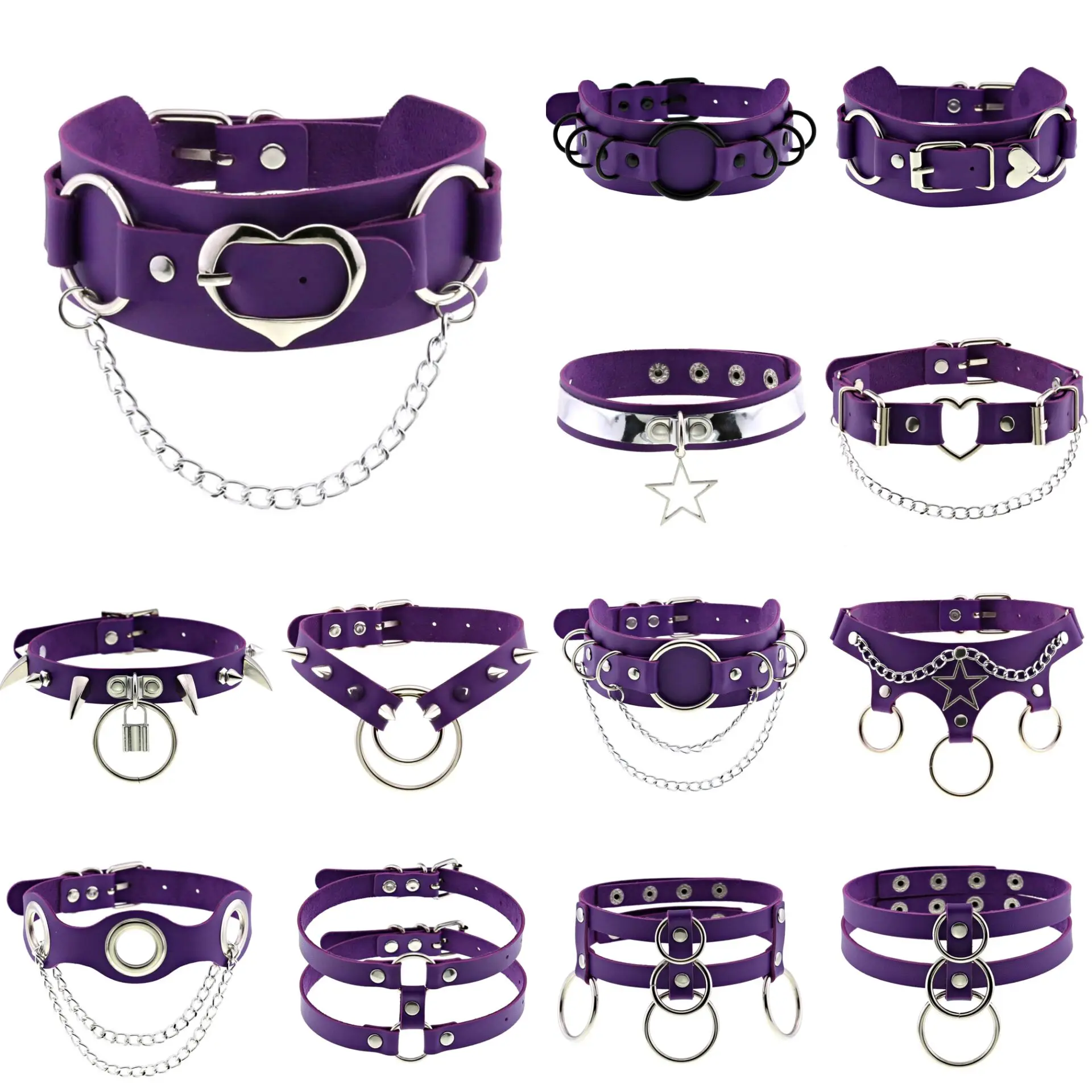 Женское колье чокер из искусственной кожи фиолетовое ожерелье в готическом