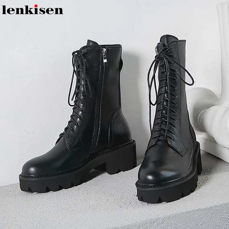 Женские сапоги до середины икры Lenkisen повседневные однотонные из натуральной