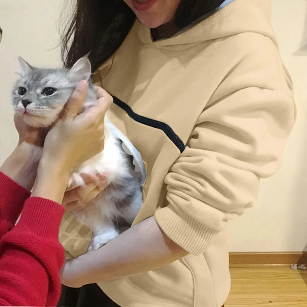 TELOTUNY 2019 winter women hooded sweatshirts Pet pocket Sweatshirt Animal Pouch Hood Tops Carry Cat Breathable Pullover clothes | Мать и