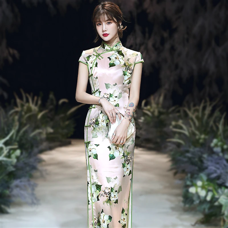 Элегантное Длинное Платье Sheng Coco в китайском стиле искусственный шелк вечернее