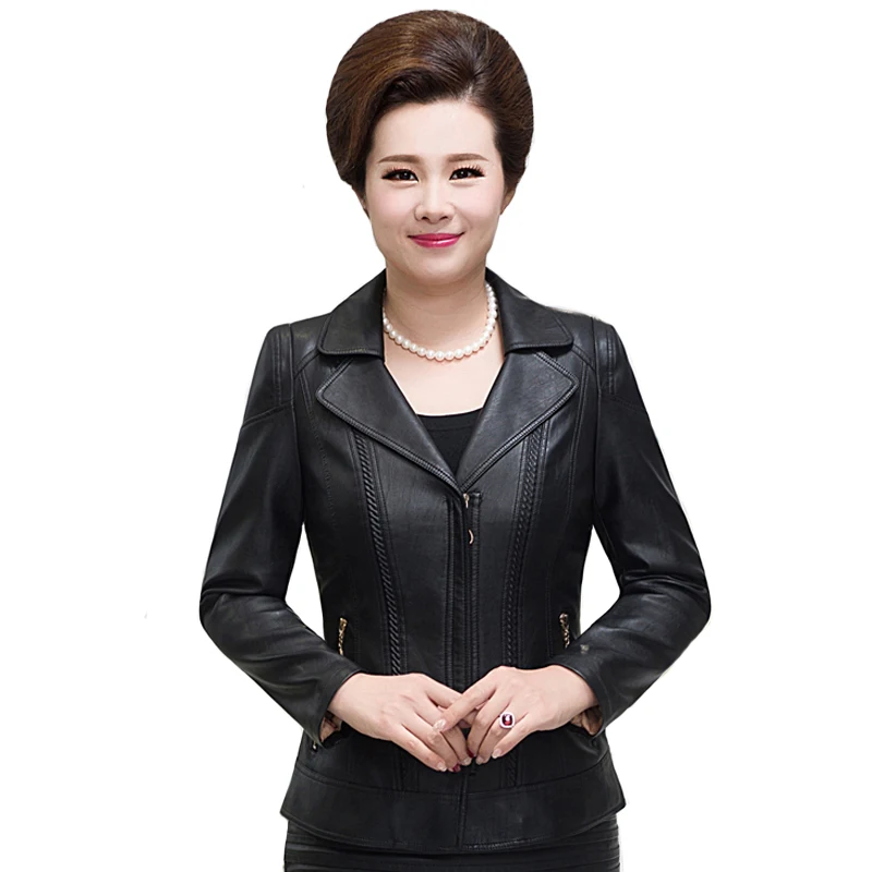 

Middle-aged Women Pu Leather Jacket Winter Autumn Faux Leather Coat Women Elegant Black Leather Jacket Plus Cotton