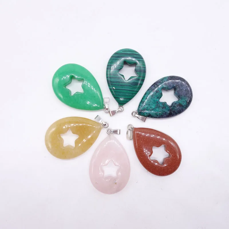 

Wholesale 50pcs Assorted Natural Gem Stone Waterdrop Star Semi-precious Pendants Mulit Color For Fashion Jewelry Necklace Making