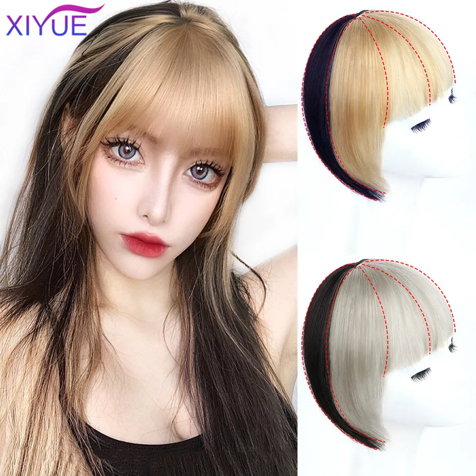 Двухцветная со строчкой по краю и принтом с челкой прикрепляющиеся к волосам