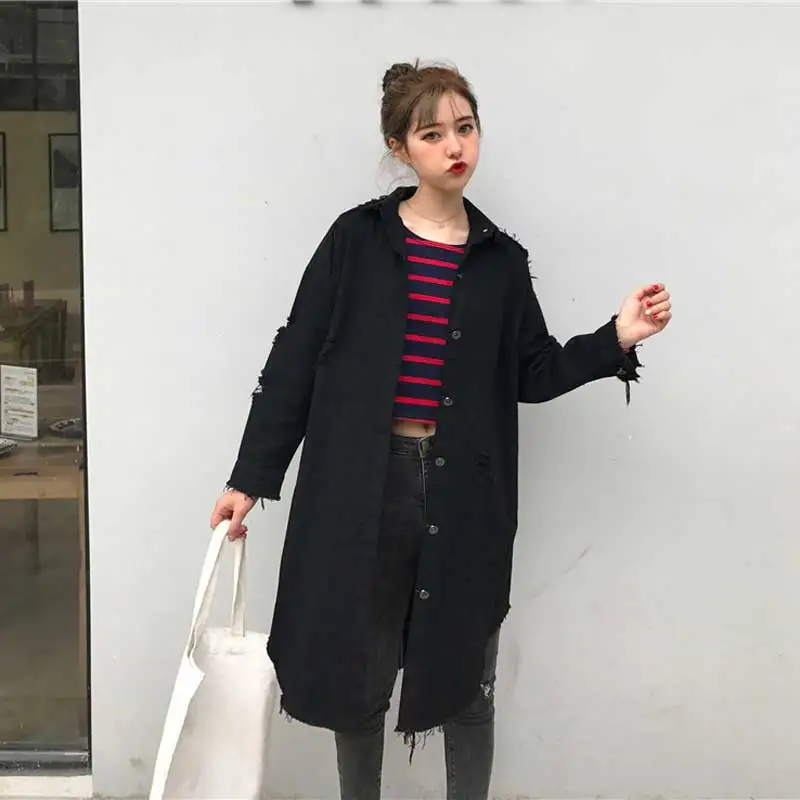 Южная Корея была тонкая дикая Студенческая ветровка длинная секция джинсовая