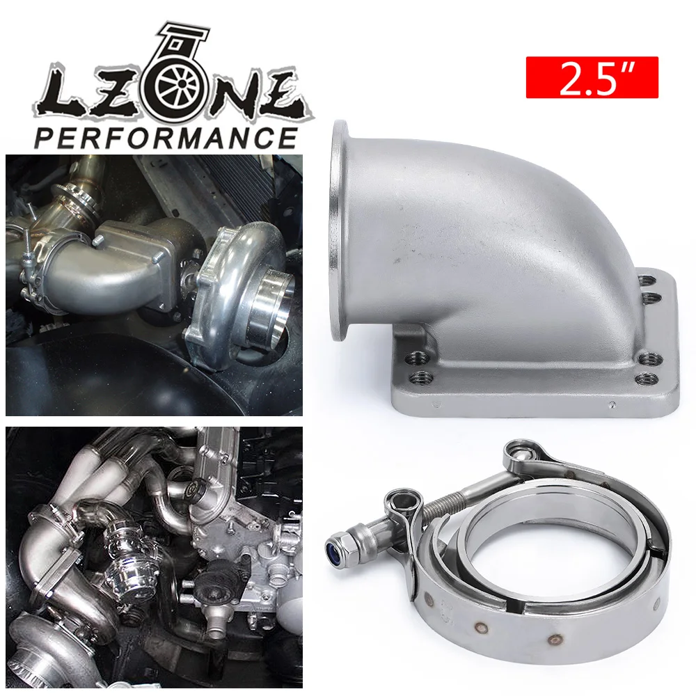 

LZONE - 2.5" Vband 90 Degree Cast Turbo Elbow Adapter Flange 304 Stainless Steel + Clamp For T3 T4 Turbocharger JR-TEA25+TPJ25