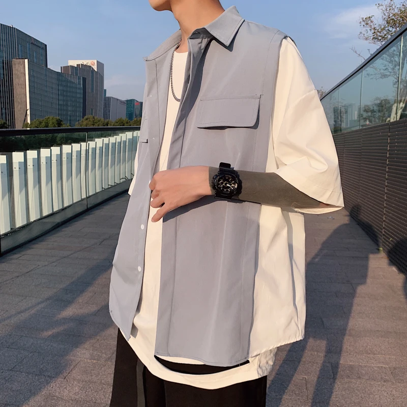 Рубашка мужская с коротким рукавом модная повседневная Уличная одежда свободные